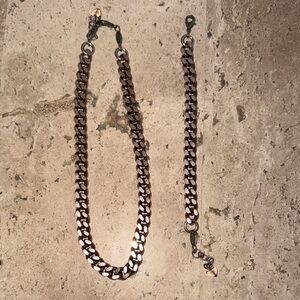 Sabika Punctuated Pink Tone Chain Necklace and Bracelet Set